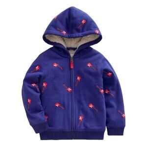 NWT Mini Boden Shaggy-Lined Guitar Hoodie 9-10Y | Faux Sherpa Zip Sweatshirt